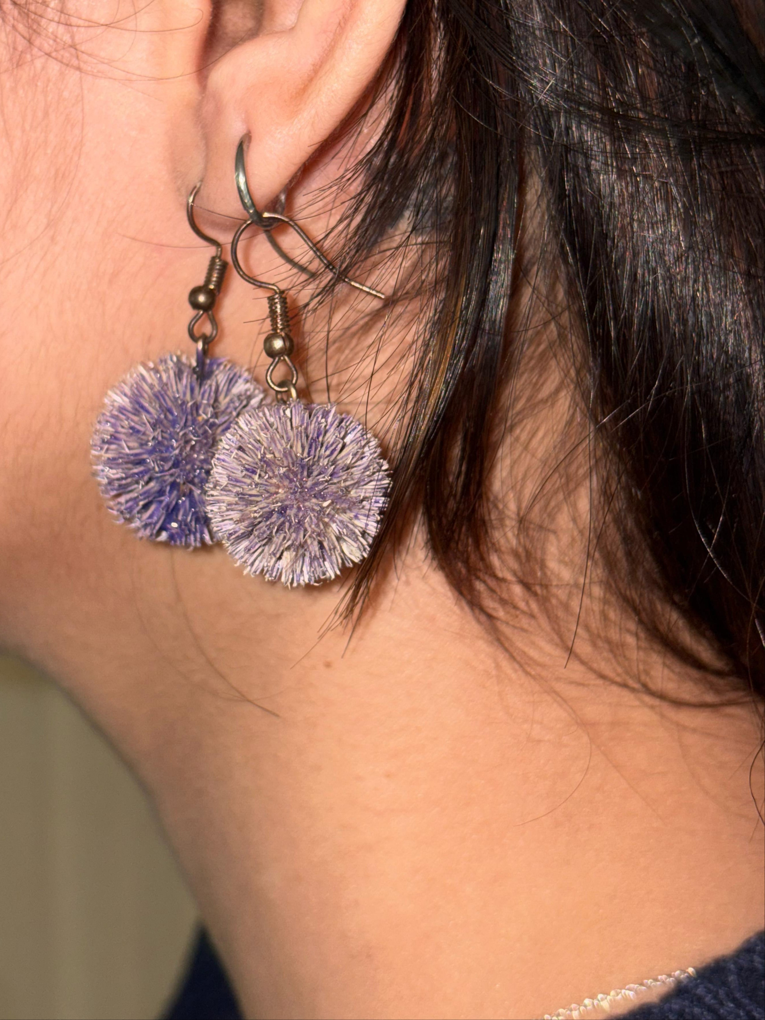 Purple Dandelion Flower Earrings